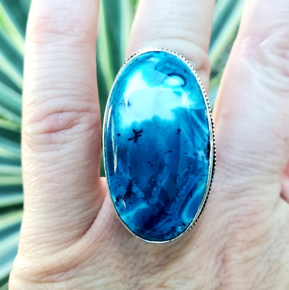 New Oversized Amazing Dendritic Opal 925 Silver Statement Ring. - Picture 4 of 16